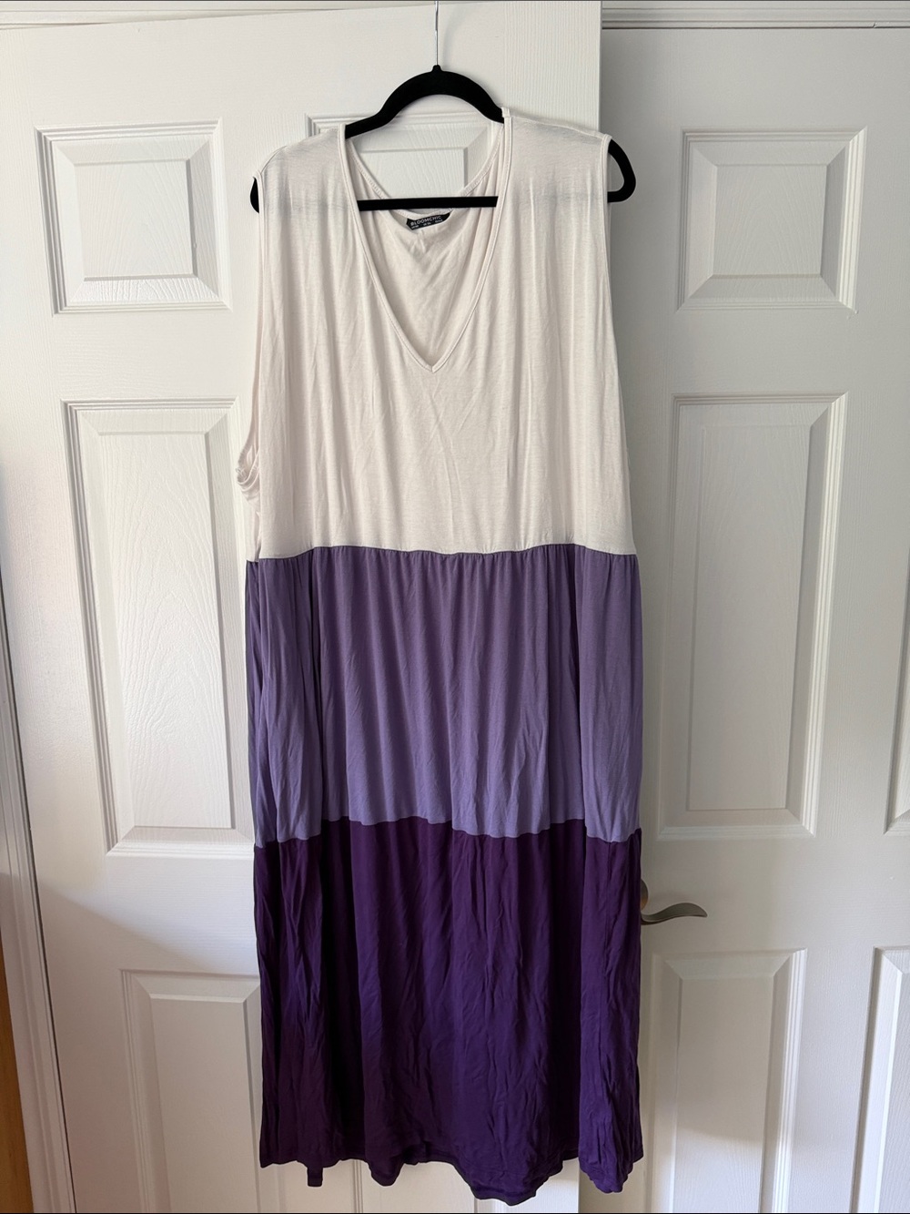 Bloomchic Sleeveless Colorblock Maxi Dress in White and Purple